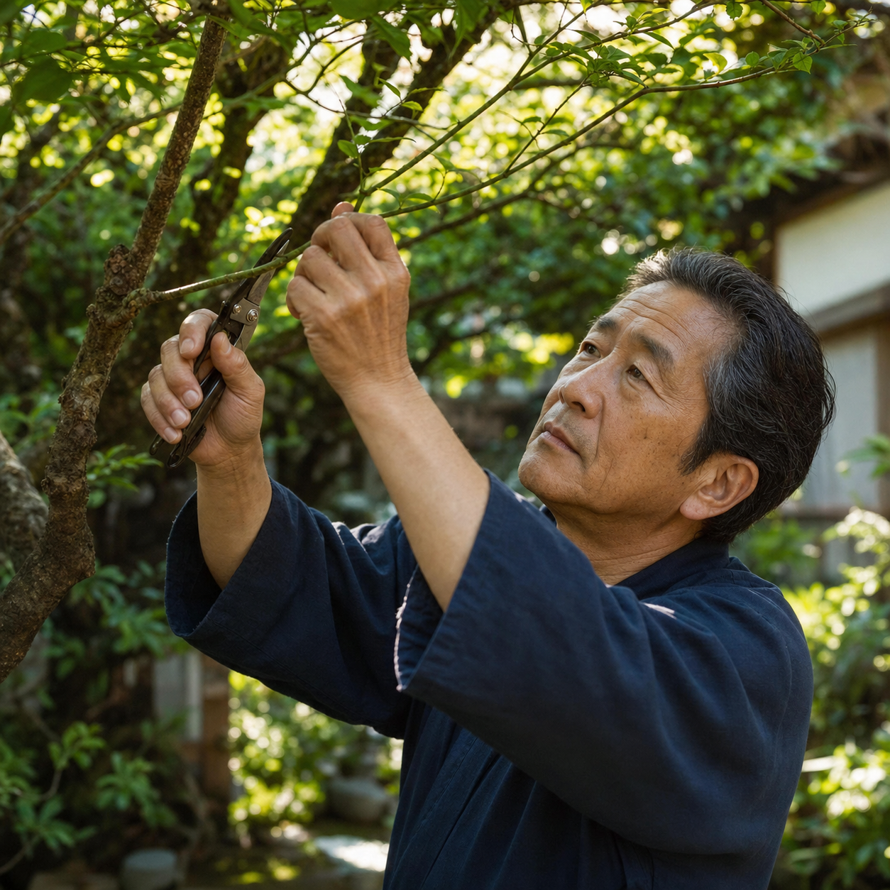 庭木を剪定する庭師